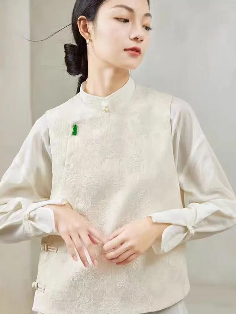 新中式国风绿色马甲外套女春秋款高级感独特别致坎肩唐装背心上衣