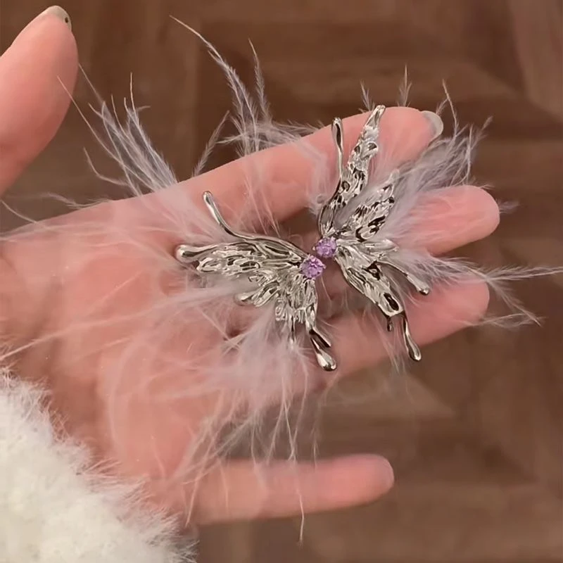 液态金属蝴蝶羽毛耳钉女秋冬新款潮气质耳饰小众高级少女仙气耳饰