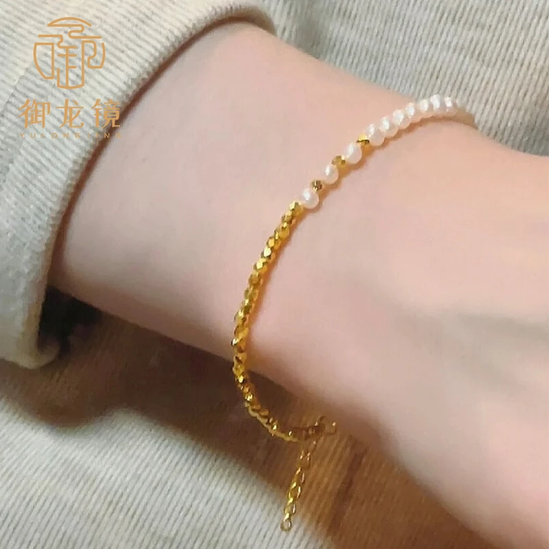 黄金蹦迪珠手链女999足金菱形金珠不对称手串简约送女友生日礼物