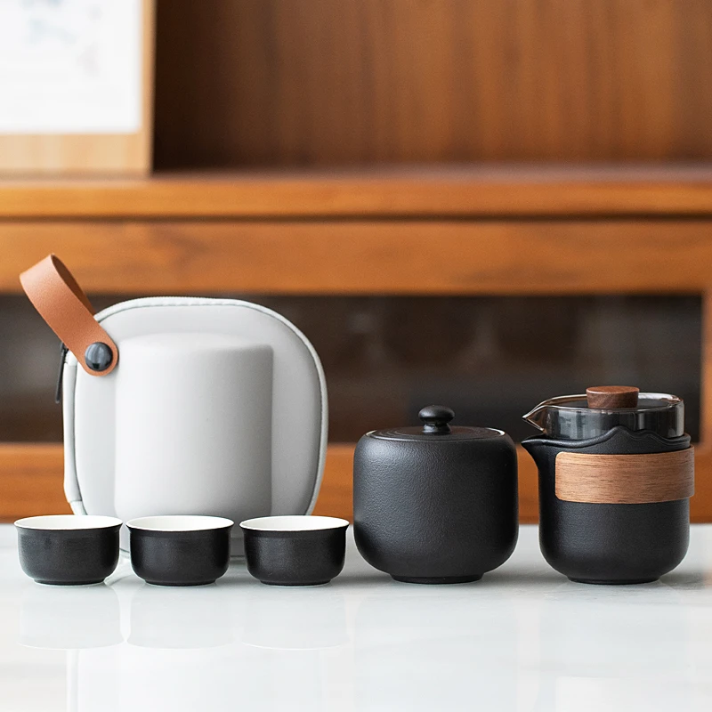 简约户外便携快客杯旅行茶具套装车载泡茶露营便携茶具陶瓷茶壶