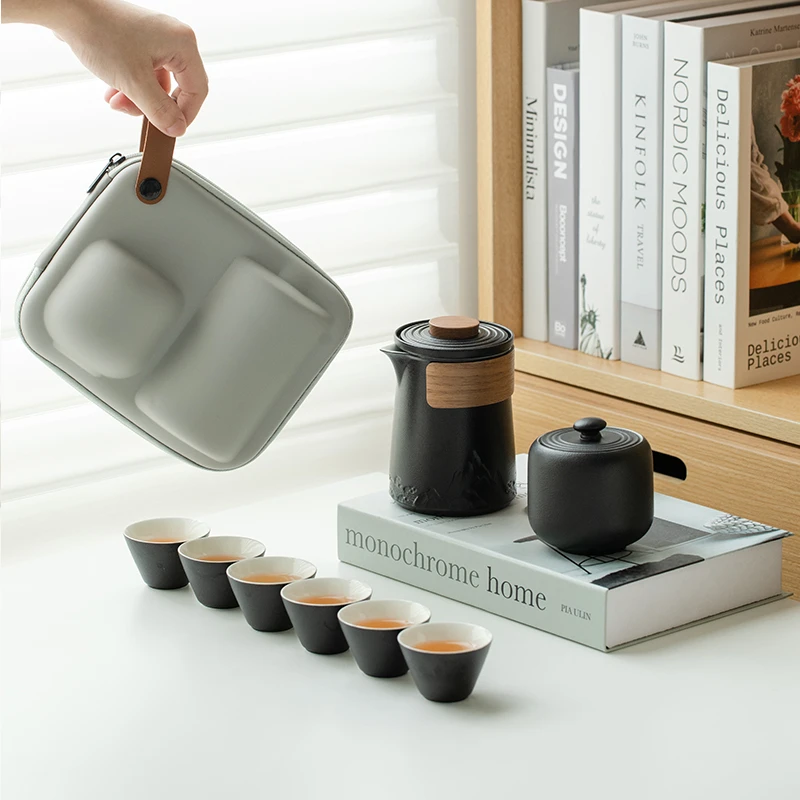 便携式旅行茶具套装高端全套陶瓷快客杯户外露营防烫过滤泡茶壶