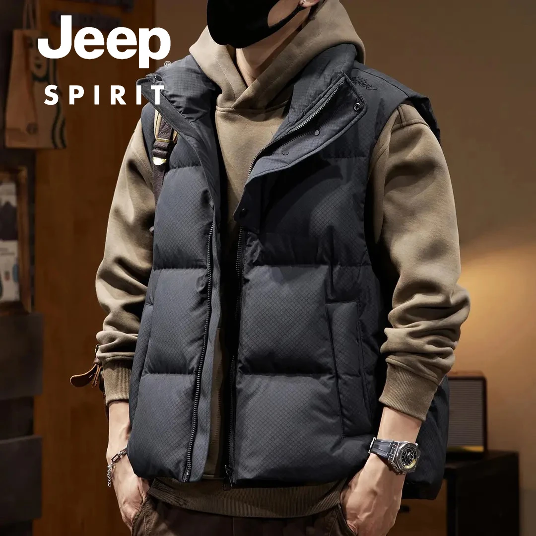 JEEP吉普2024冬季新款高级蓬松鸭绒羽绒马甲美式宽松大码保暖外套