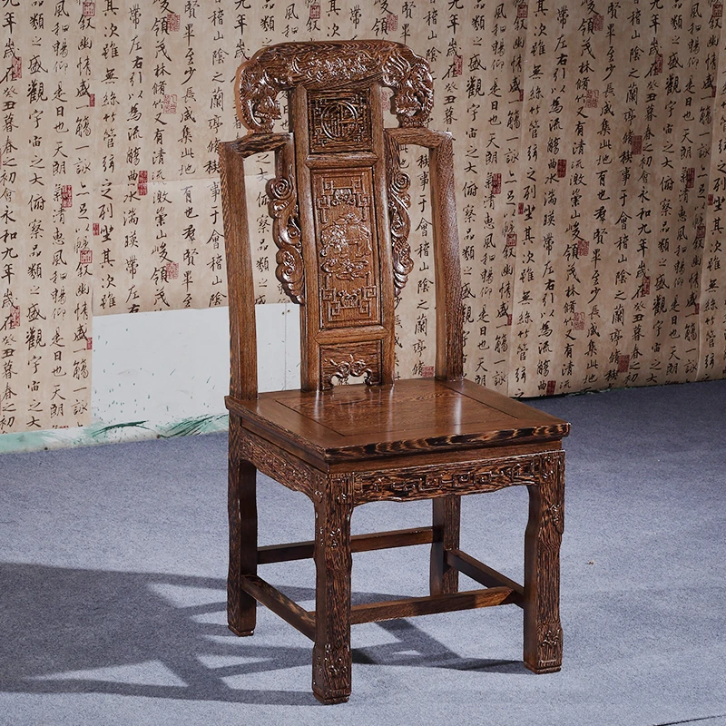 红木餐椅鸡翅木刺猬紫檀实木明式椅子仿古雕花象头椅