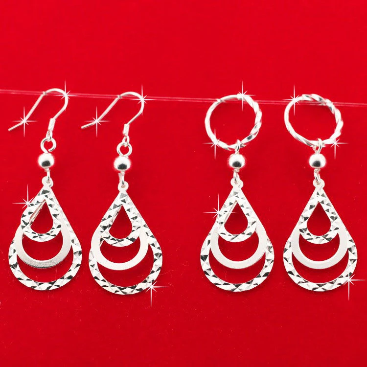 足银耳饰 纯银水滴耳环990气质长款耳坠女足银大气耳饰圈防过敏