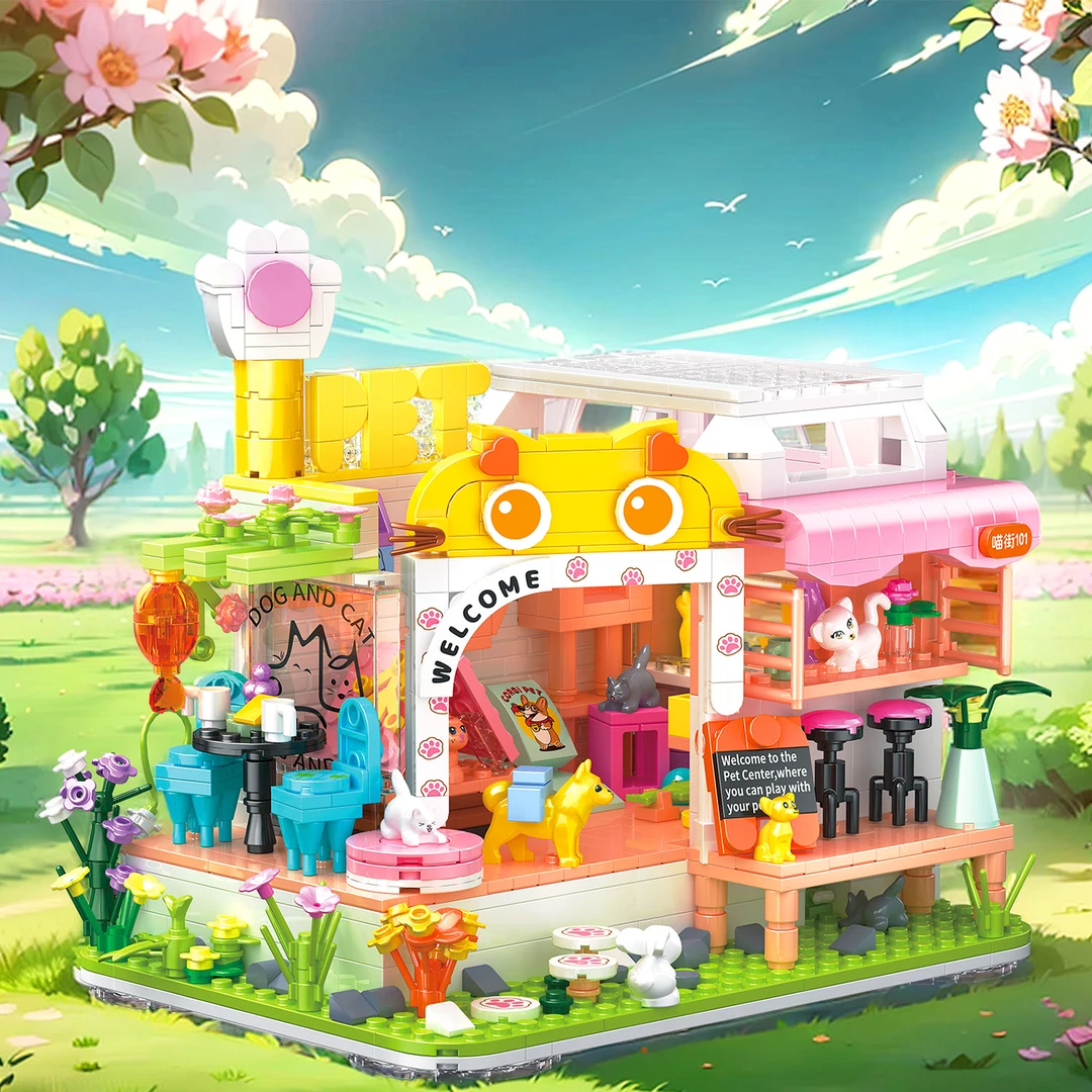 哲高萌宠小屋猫屋狗屋益智拼装积木摆件美观可爱治愈高颜值612030