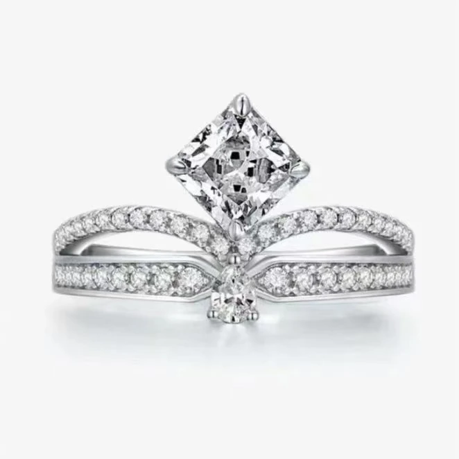 925银莫桑石戒指 【赫本皇冠】经典时尚莫桑钻镶嵌求婚结婚婚戒