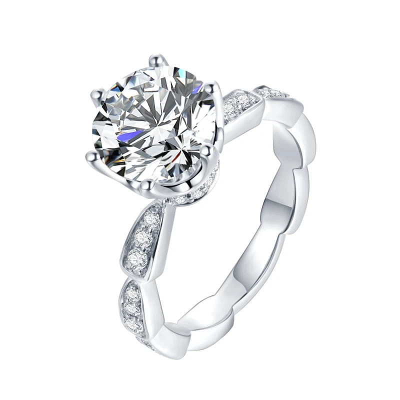 925银莫桑石戒指 【蛇骨戒】经典时尚莫桑钻镶嵌求婚婚戒