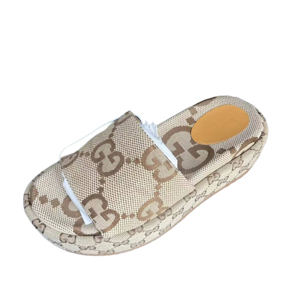 99新 GUCCI/古驰 女士褐色夏季时尚百搭休闲厚底防滑增高拖鞋