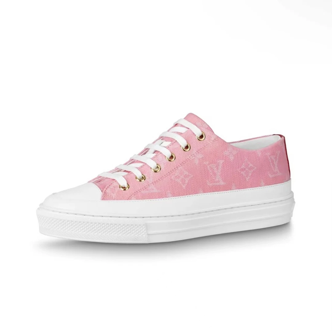 99新 LouisVuitton/路易威登 女士粉色印花低帮帆布鞋34.5 1421