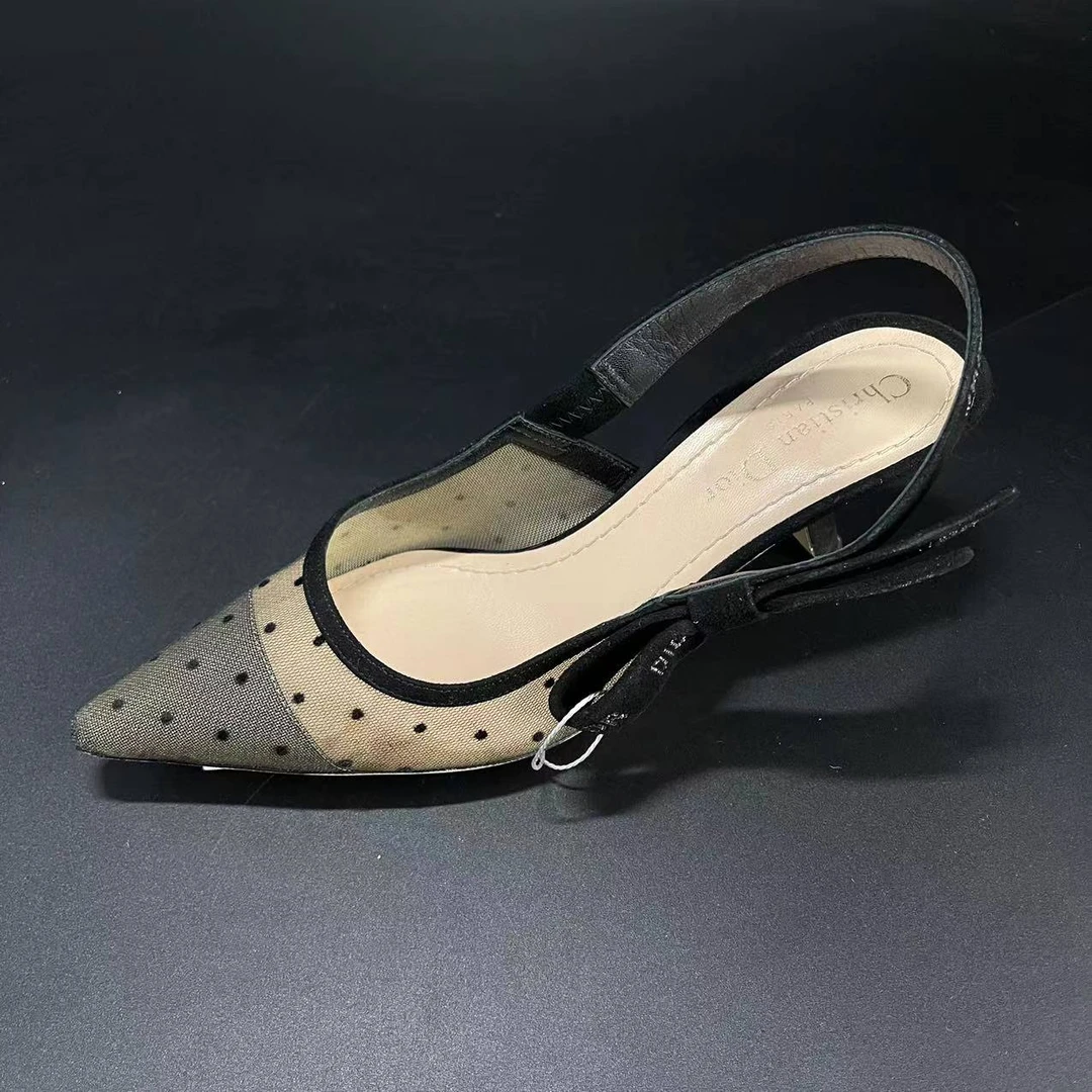 99新 DIOR/迪奥 女士黑色夏季时尚百搭休闲波点尖头细跟高跟鞋