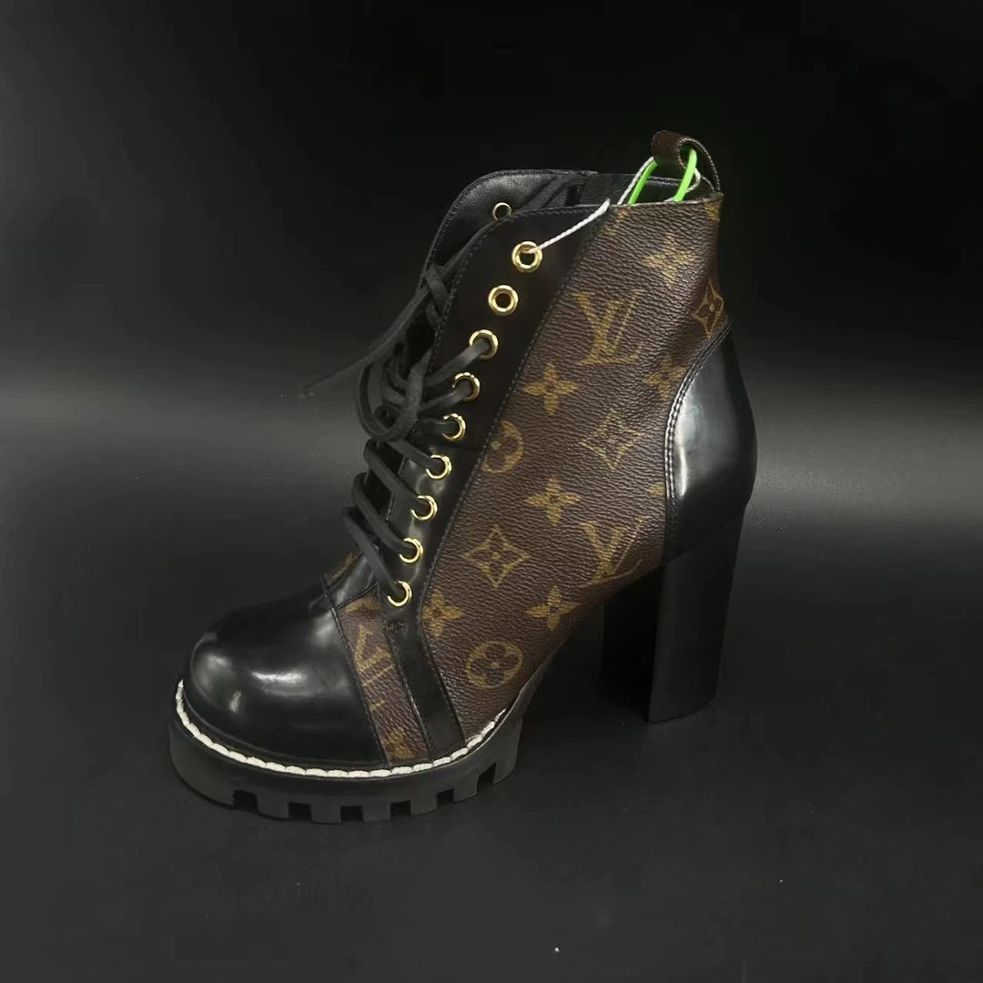 99新 LouisVuitton/路易威登 37码/棕色印花时尚百搭高跟短靴 510