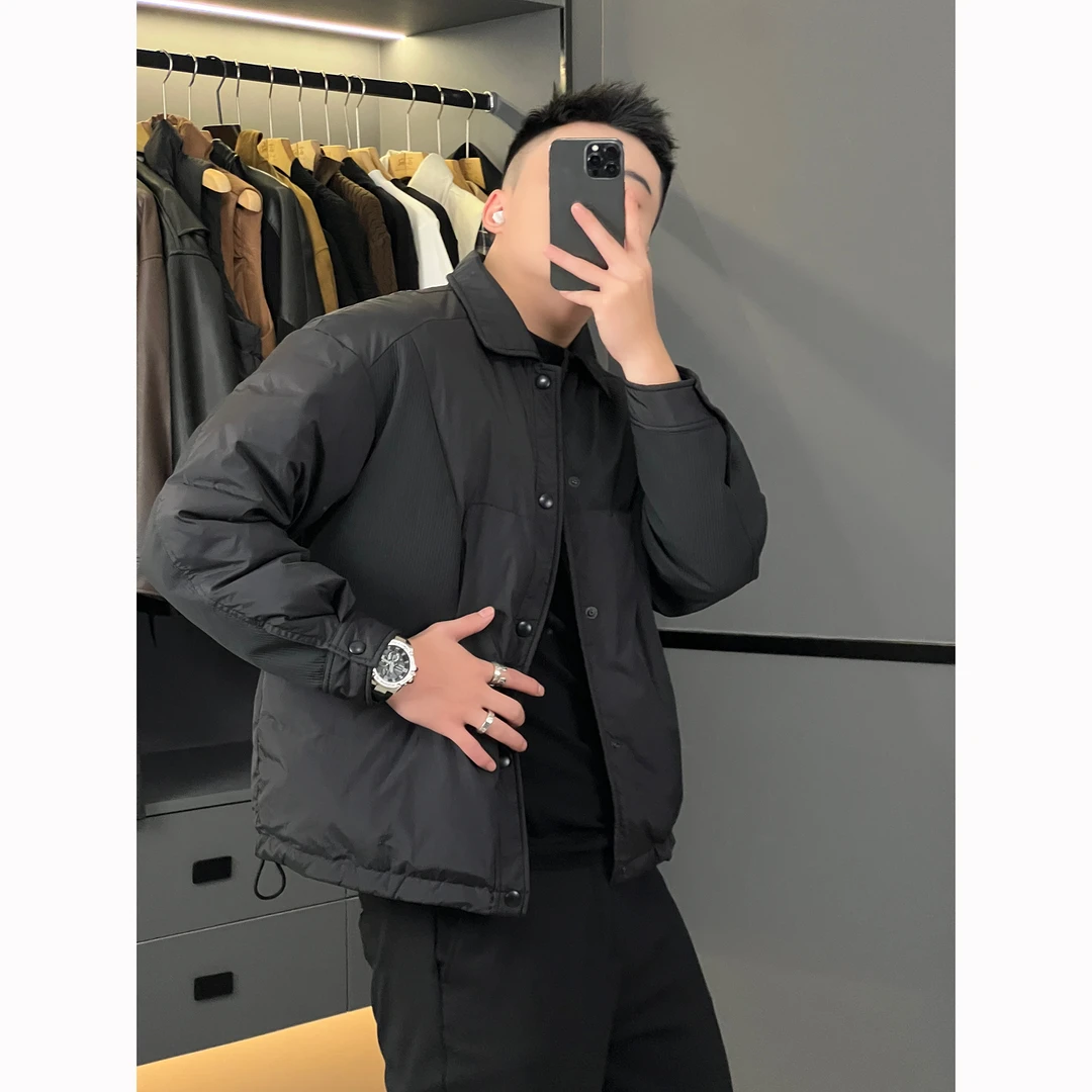 2023秋冬季新款轻薄羽绒服男翻领拼接休闲时尚户外宽松轻薄外套男