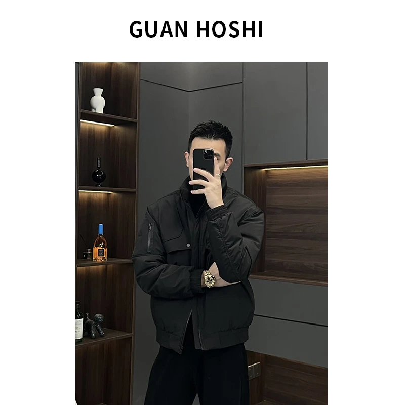 【HY穿搭】冬季立领时尚羽绒服男短款防风弯刀袖保暖外套3372