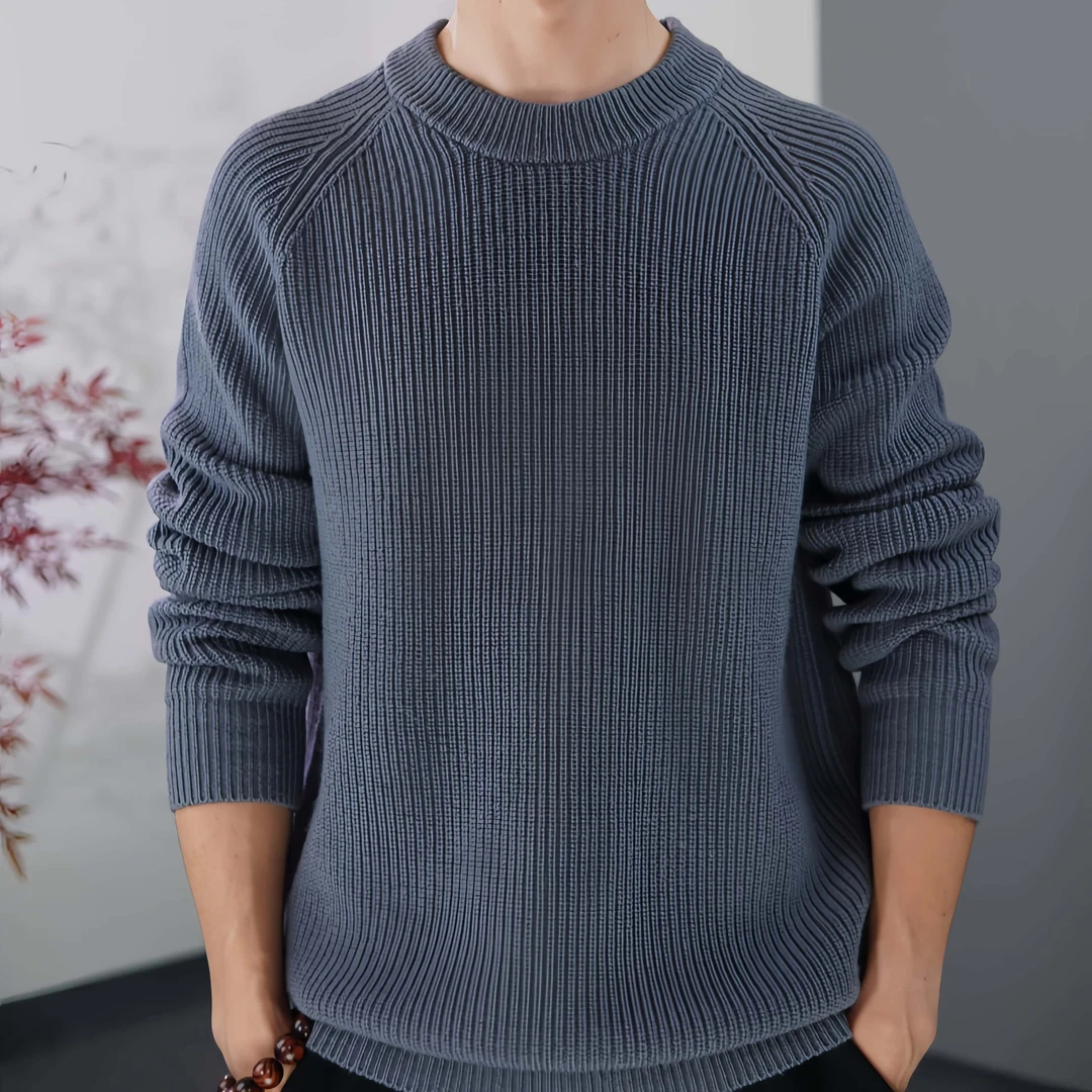 100%精纺羊毛秋冬男士加厚羊毛衫元宝针纯色圆领套头针织打底毛衣