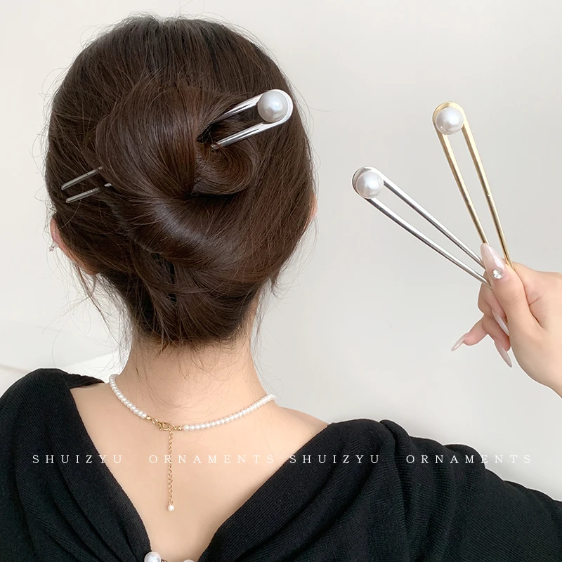 水中玉 合金仿珍珠发饰 高级感古风发簪简约现代珠珠发钗优雅头饰