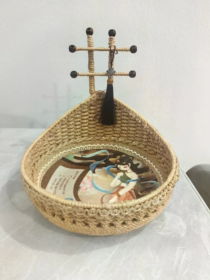 手工编织麻绳琵琶筐创意家居装饰收纳手工编织麻绳琵琶筐创意