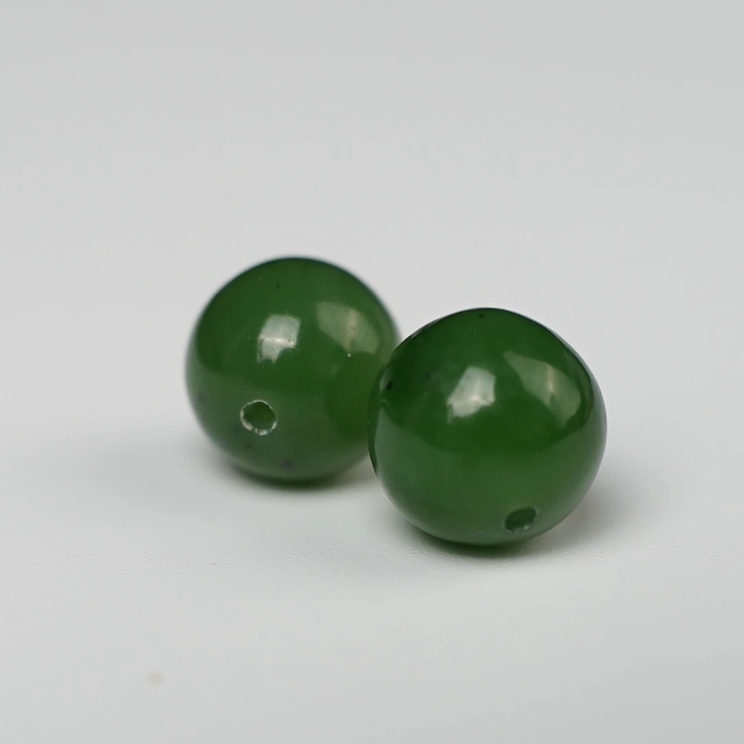 碧玉对珠 一对 两颗 文玩配饰diy配珠