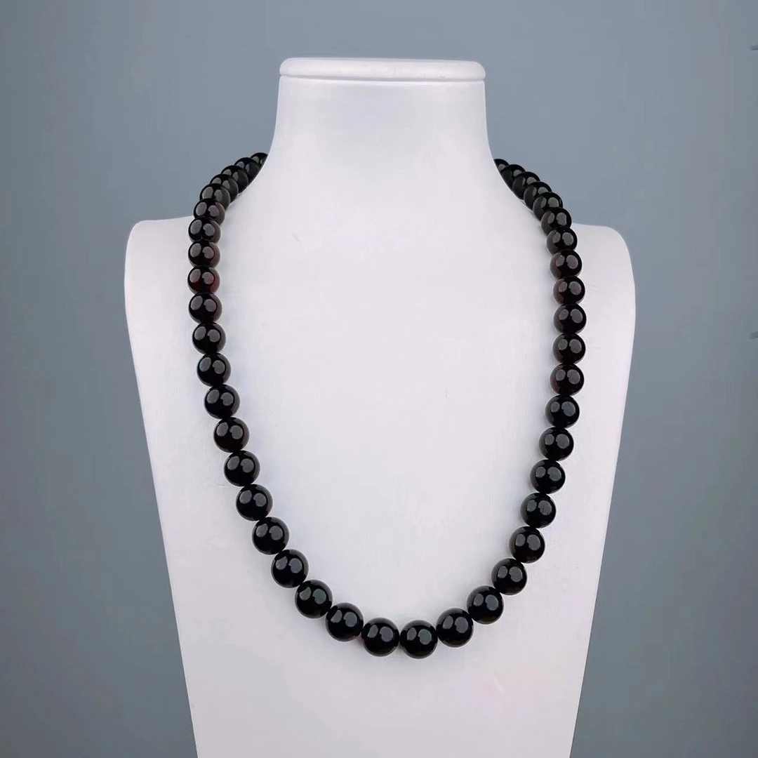 藏景阁珠宝9+缅甸天然翳珀妈妈链项链时尚气质精美百搭复古黑色