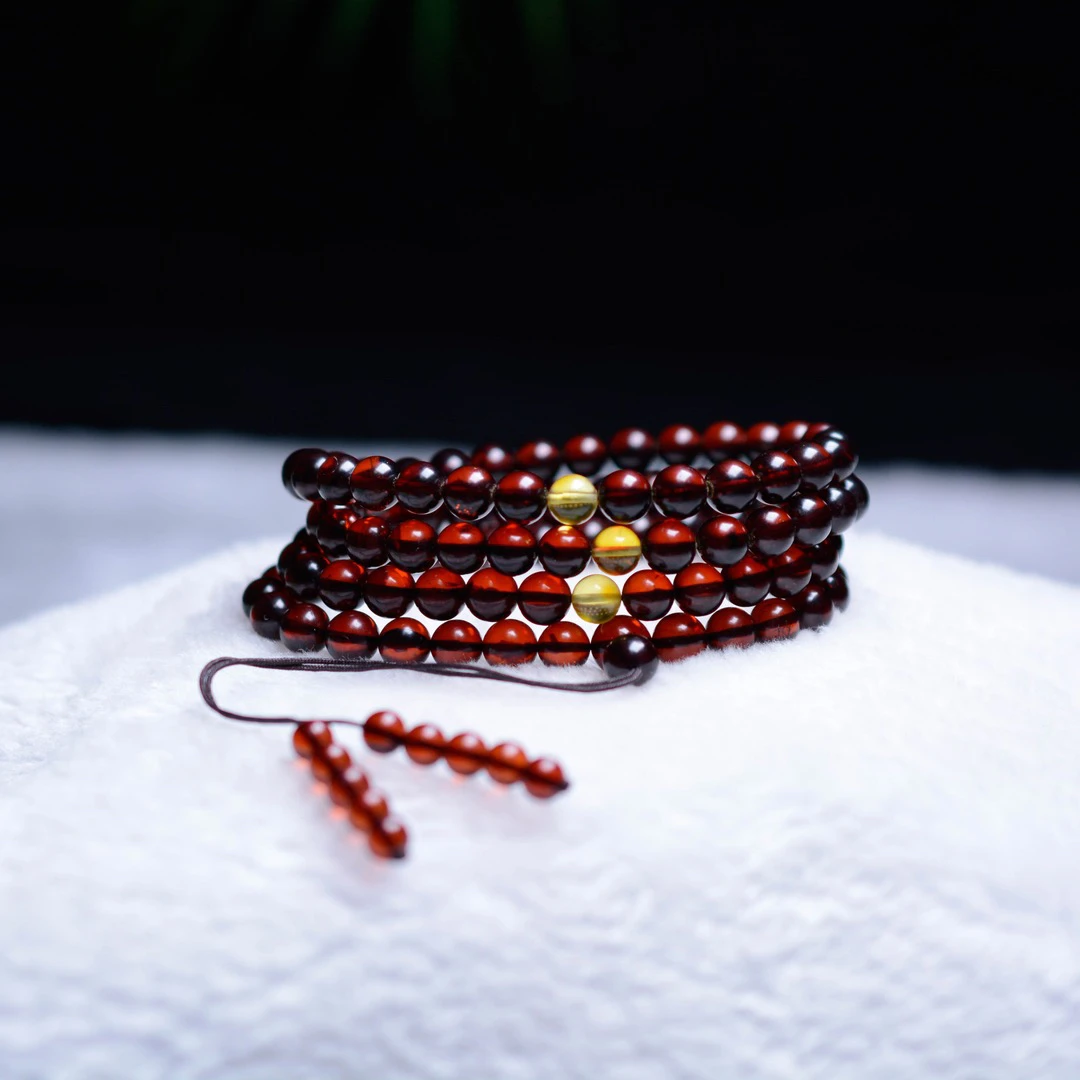 藏景阁珠宝7+缅甸琥珀圆珠108珠项链手串时尚气质一款两用轻奢