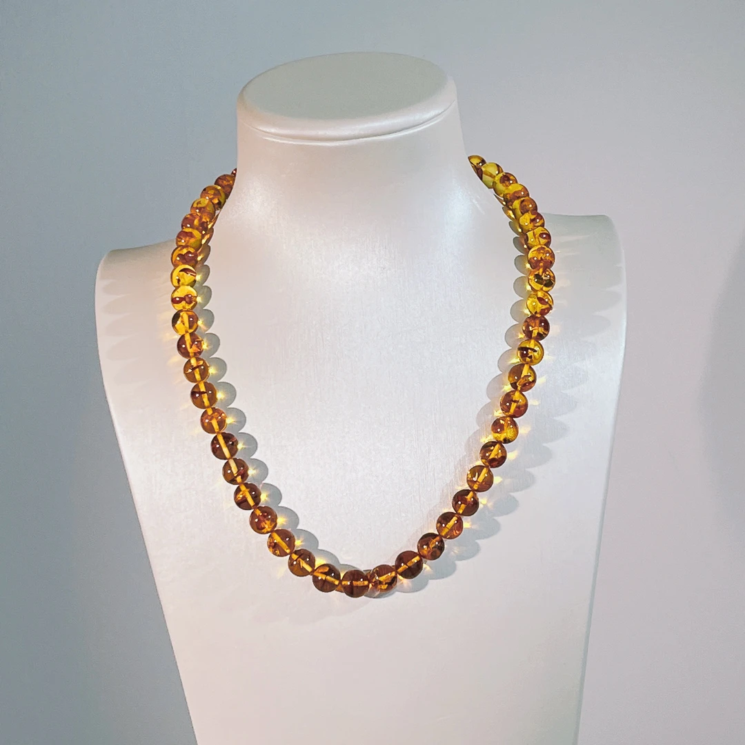 藏景阁珠宝俄料8+天然花珀珠设计款项链时尚复古精美百搭国风