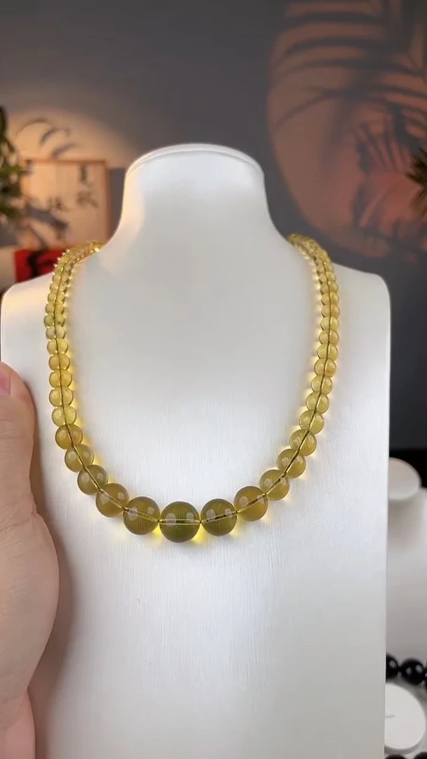 藏景阁珠宝6+-12+墨西哥天然蓝珀妈妈链项链时尚气质精美百搭金色