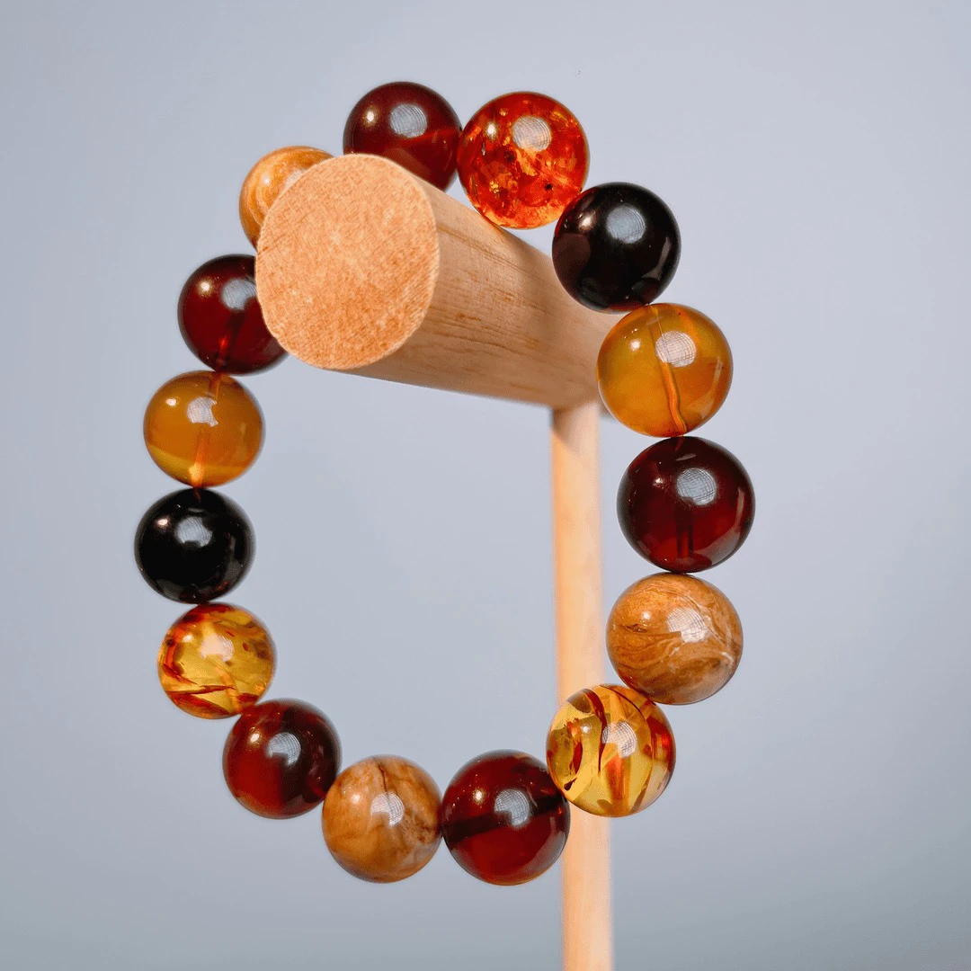 藏景阁珠宝-14+缅甸多宝手串琥珀根珀花珀灵草珀紫罗兰圆珠单圈