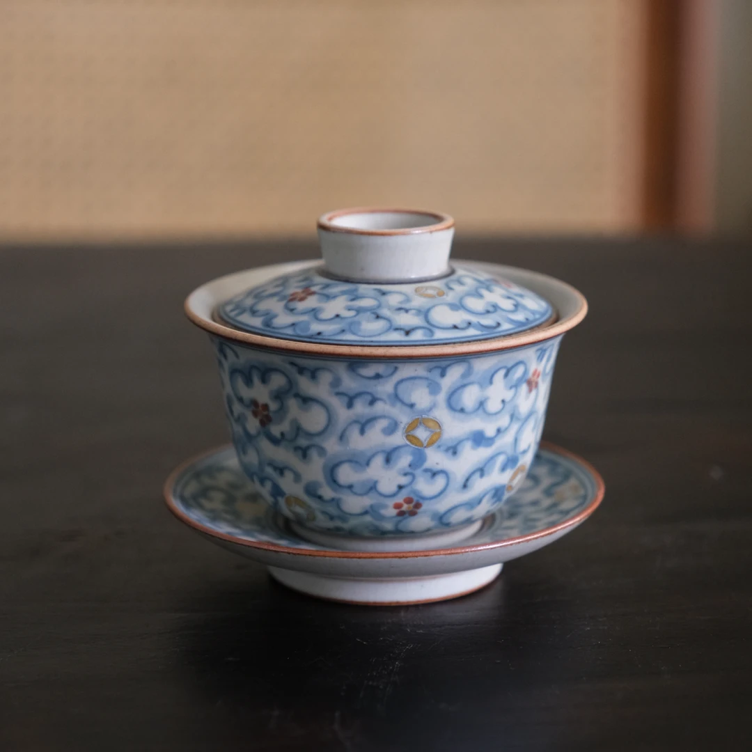 【云长】祥云铜钱元宝三才盖碗