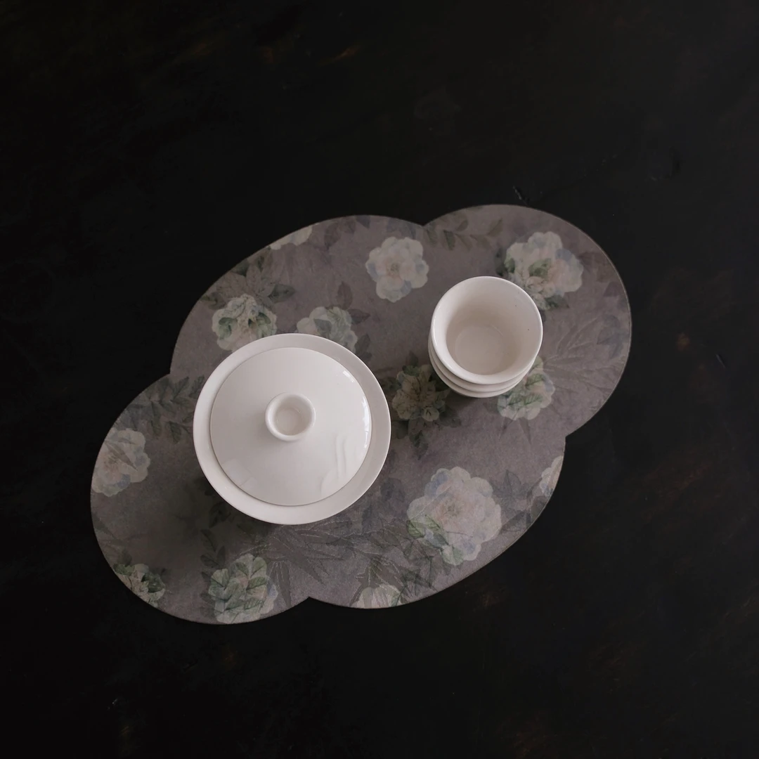 【云长】无逸堂绿色栀子花海棠茶席（尺寸：20*30）