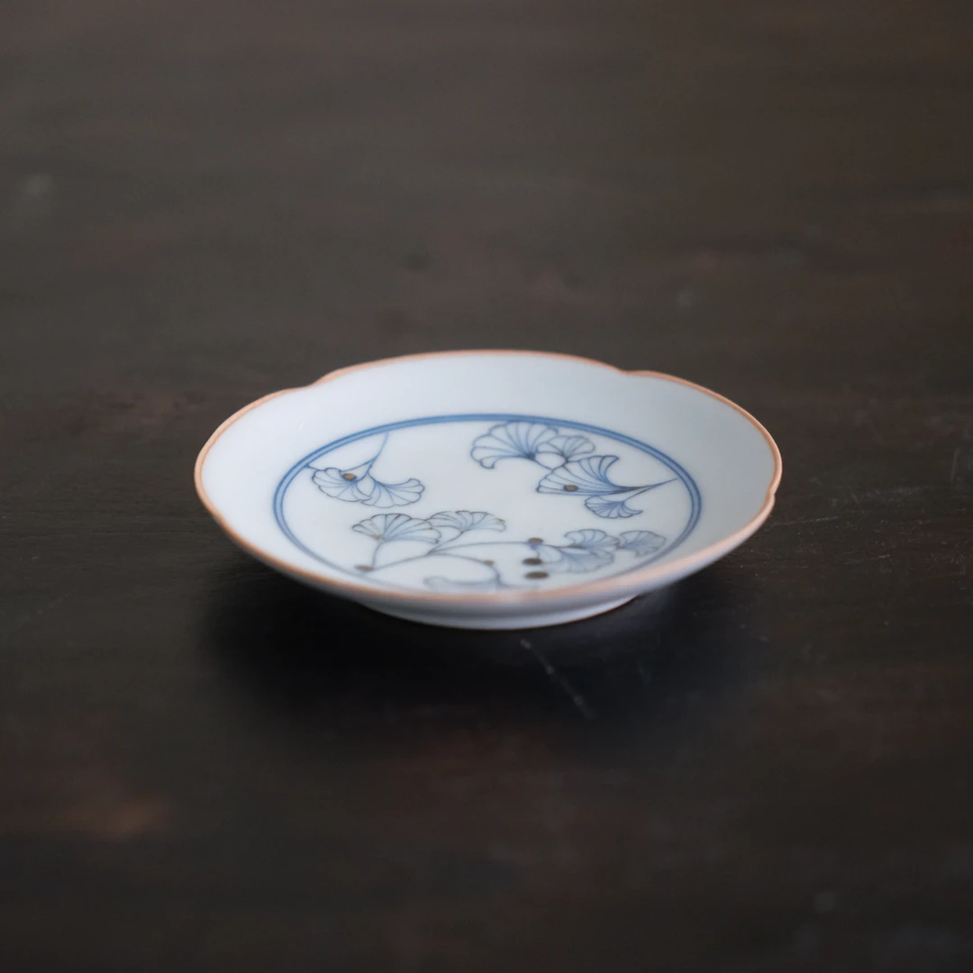 【云长】银杏亚青花边杯碟 直径9.4cm高1.4cm（MDSP041）