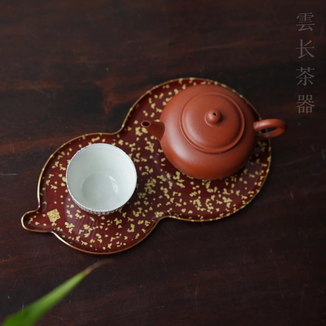 【云长】铜木香中式复古纯铜洒金红福禄壶承干泡台