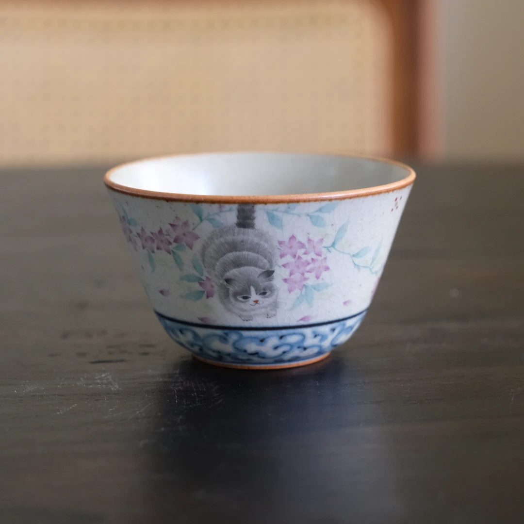 【云长】小猫祥云边高撇口杯
