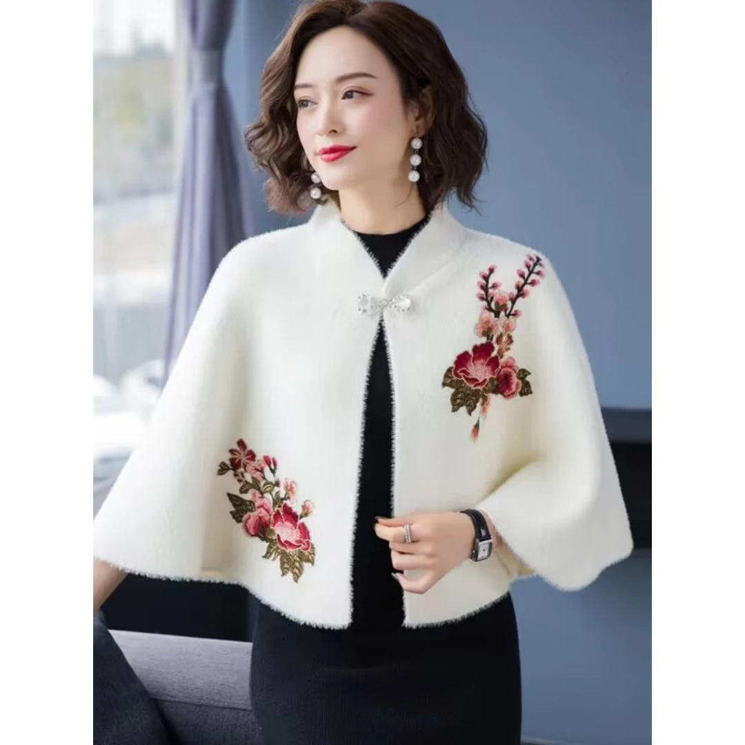 水貂绒披肩小外套女斗篷短款秋冬开衫高档搭配旗袍的外搭洋气坎肩