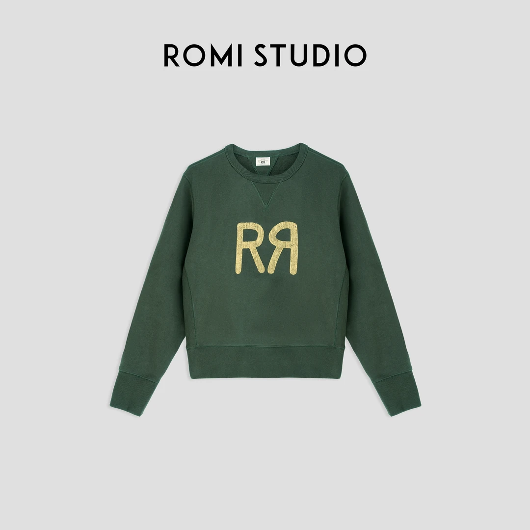 ROMI STUDIO"纽约美式"高比例棉复古洗水印花圆领卫衣23AWT921