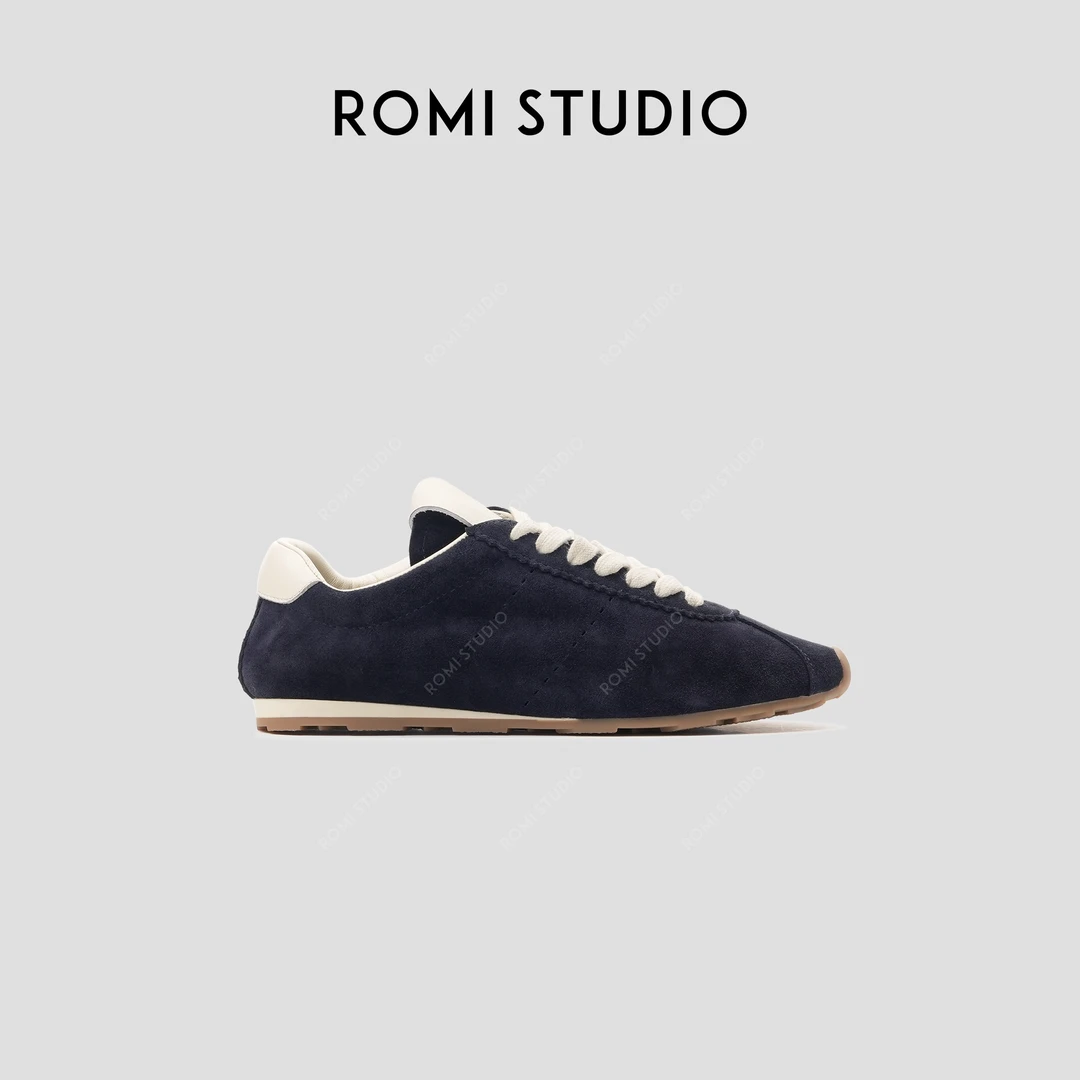 ROMI STUDIO高丝光胎牛反绒＋头层牛皮平底系带阿甘运动鞋23AWS160