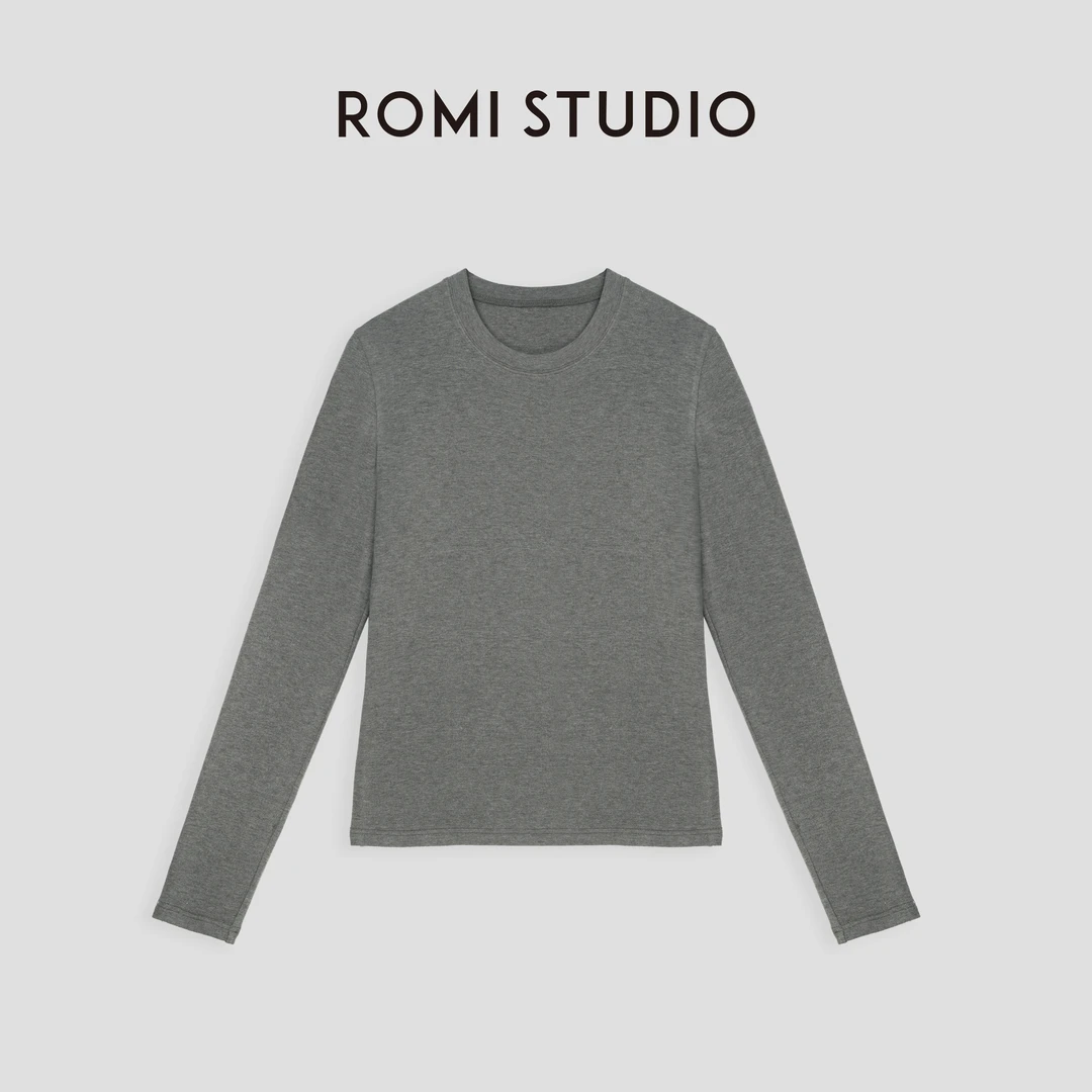 ROMI STUDIO“基础优雅”棉质混纺柔软修身圆领双色打底衫23AWT616