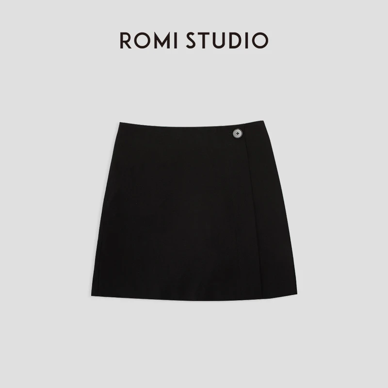 ROMI STUDIO【高品质】复古简约 西装黑色小个子一片式半裙 Q3097