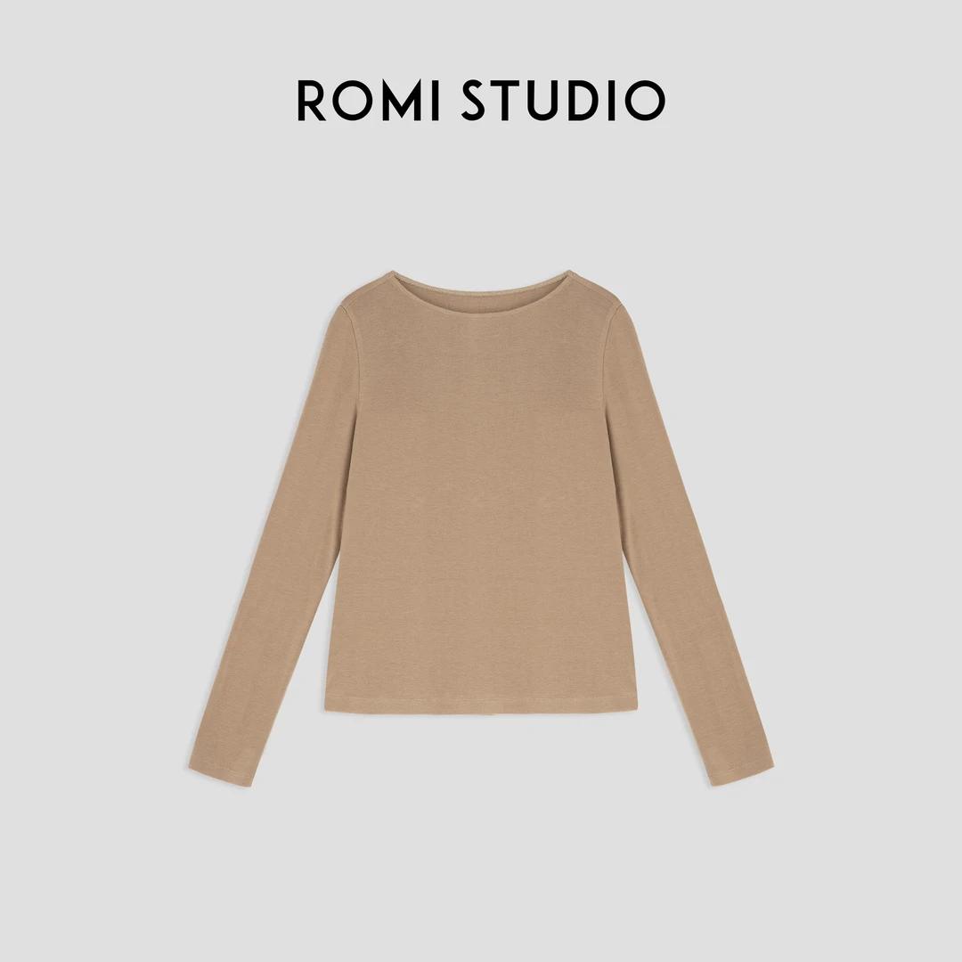 ROMI STUDIO“裸肤挚爱”羊毛绒混纺腔调穿搭奶咖打底T恤 23AWT814