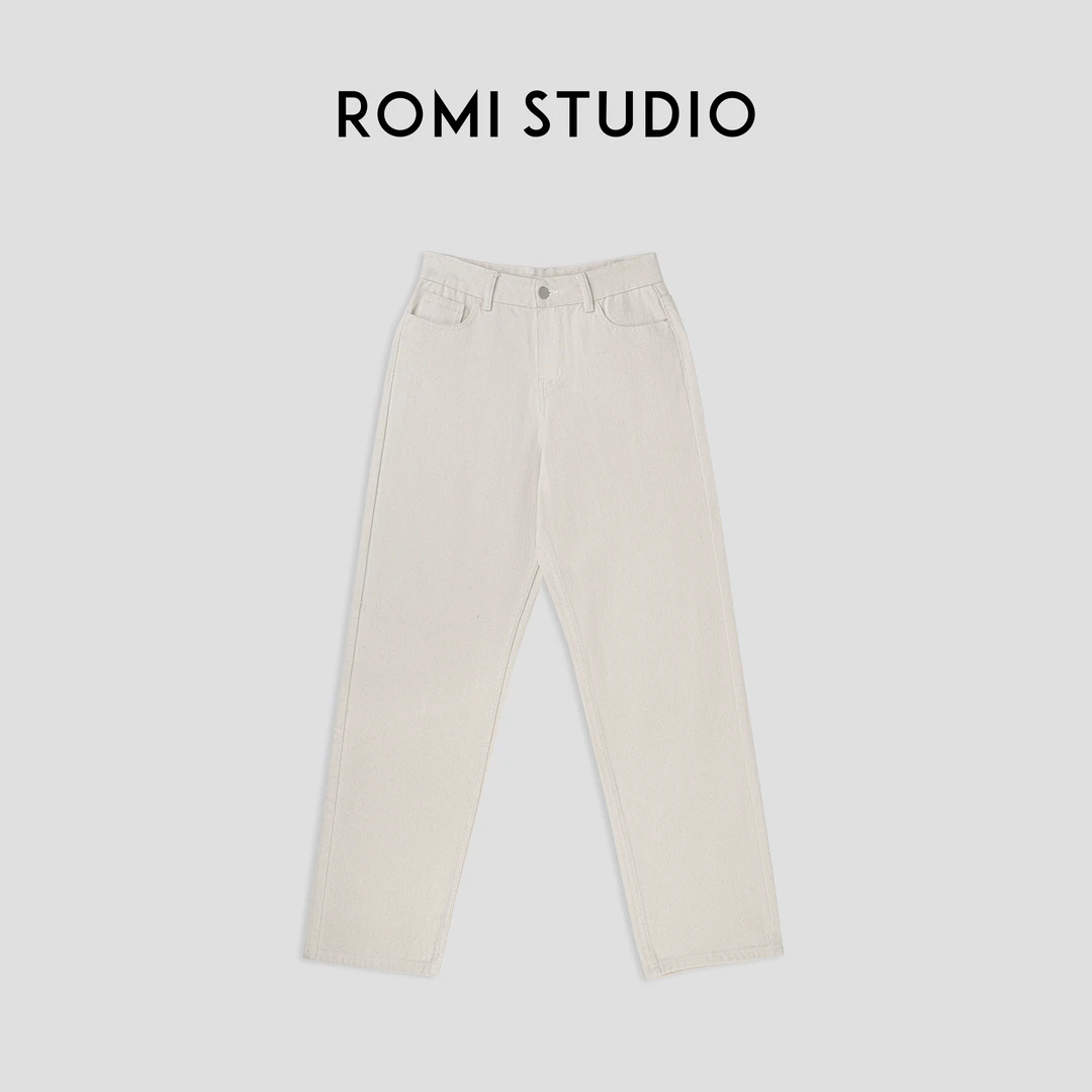 ROMI STUDIO"贵妇裤"100斜纹棉腔调穿搭直筒米杏色牛仔裤23AWN286