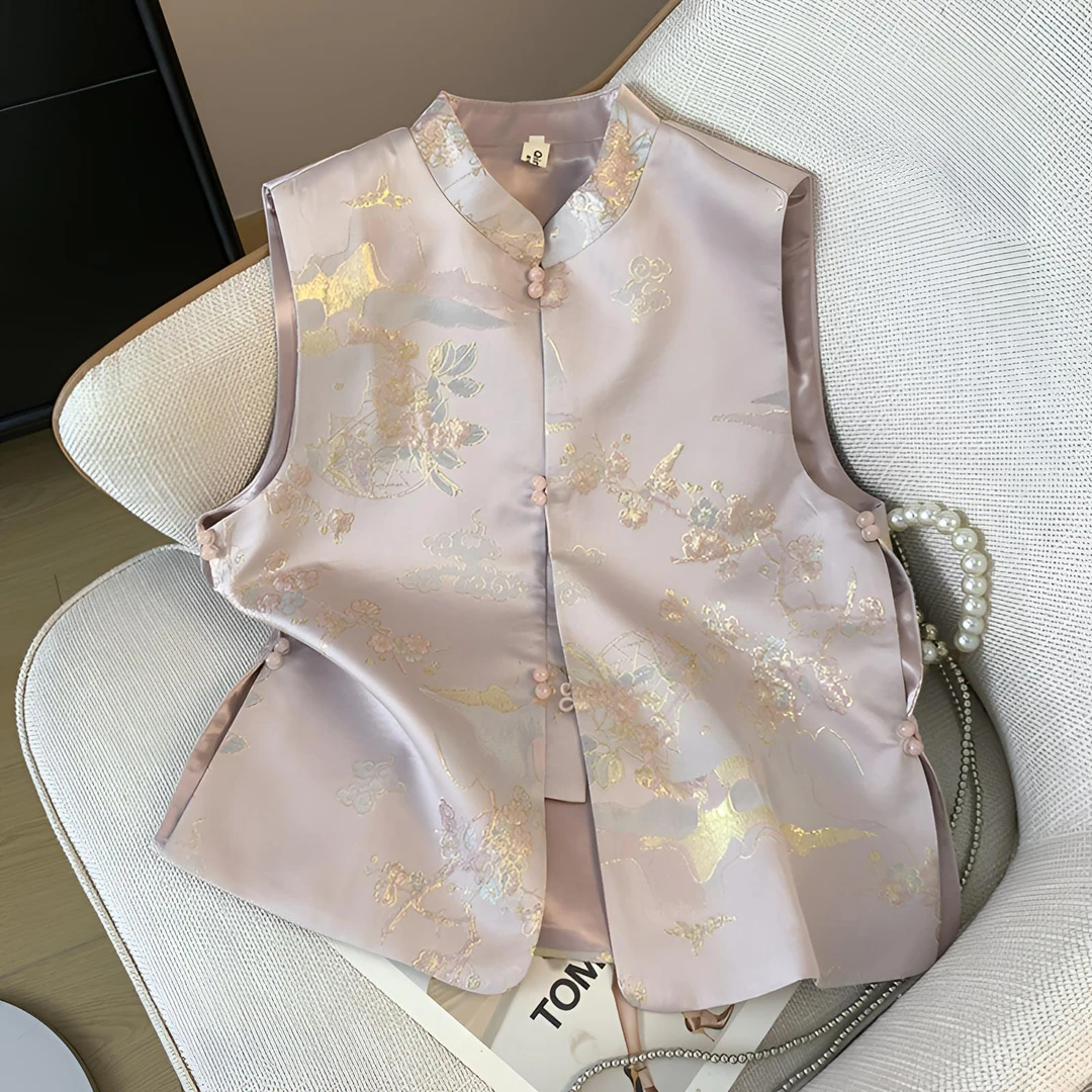 新中式国风马甲女款外穿上衣立领无袖坎肩背心改良中国风马夹春季