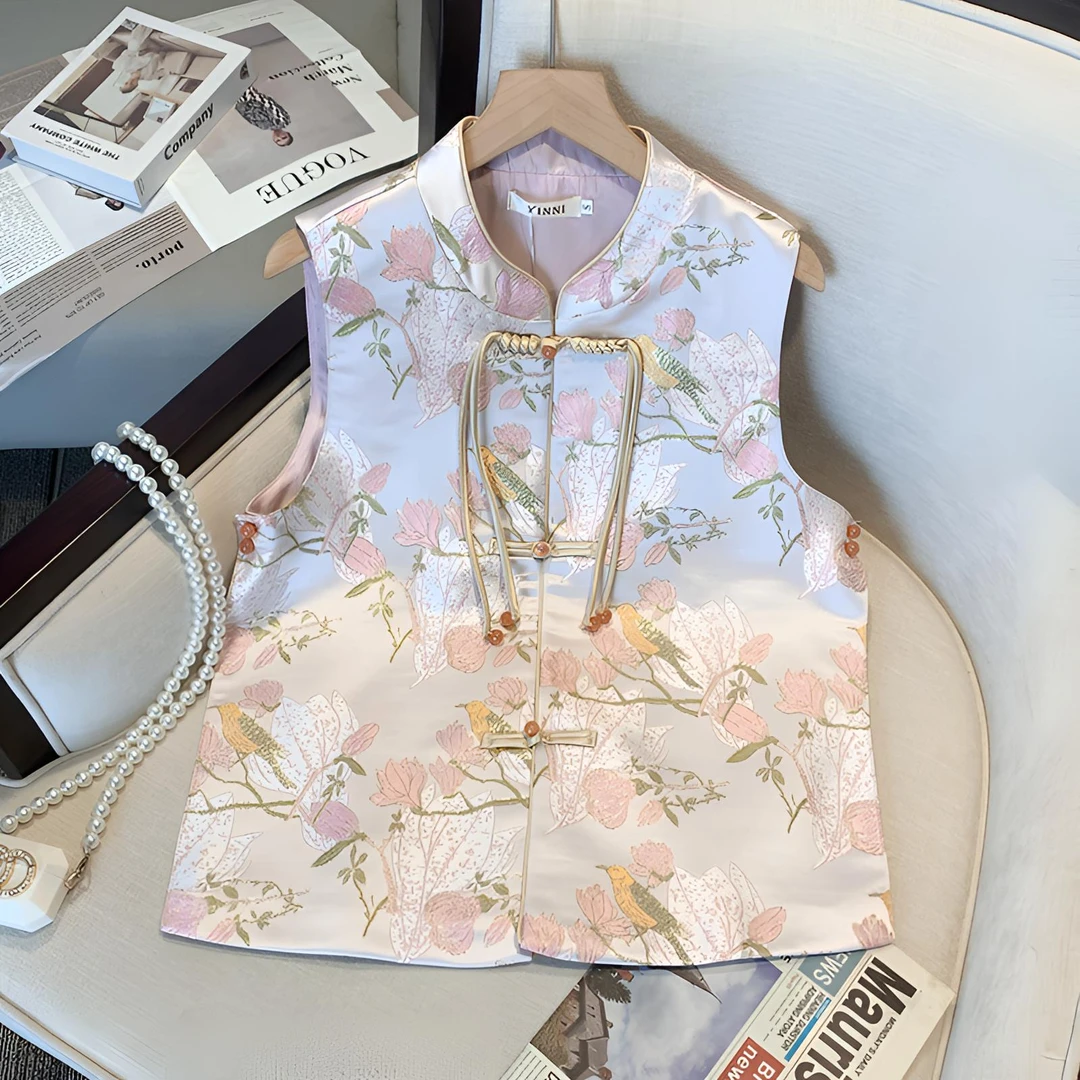 中式盘扣无袖坎肩上衣女秋季唐装女中国风高端马甲女款小马夹背心