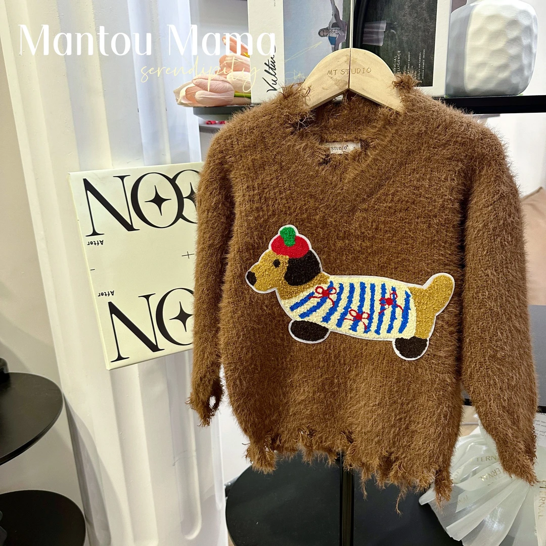 【Mt studio】【新款】条纹彩色腊肠狗毛衣裙春秋女童柔软百搭上衣