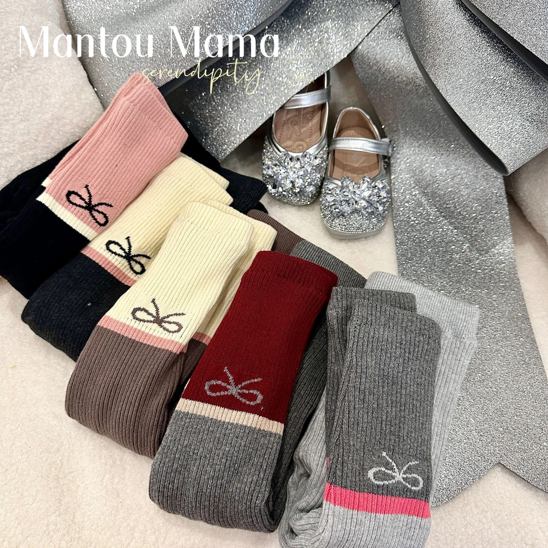 【Mt studio】【现货】裤脚拼色洋气毛线打底裤秋冬女童精致百搭柔软