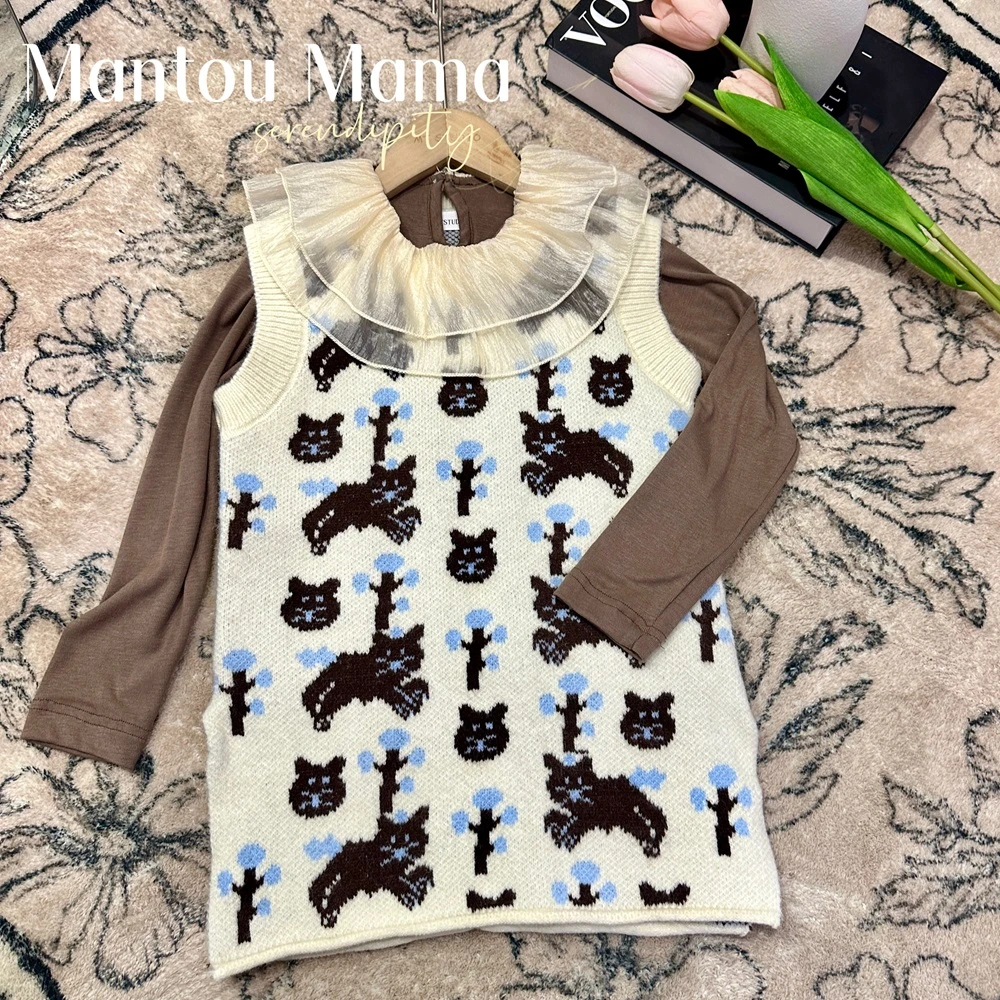 【馒头家】【现货】猫咪针织毛衣背心裙春秋百搭精致卡通休闲时尚