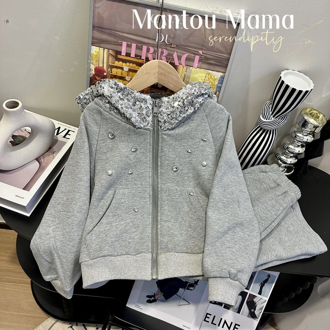 【Mt studio】【现货】亮片领钉钻精致休闲套装冬季女童高级风格韩版