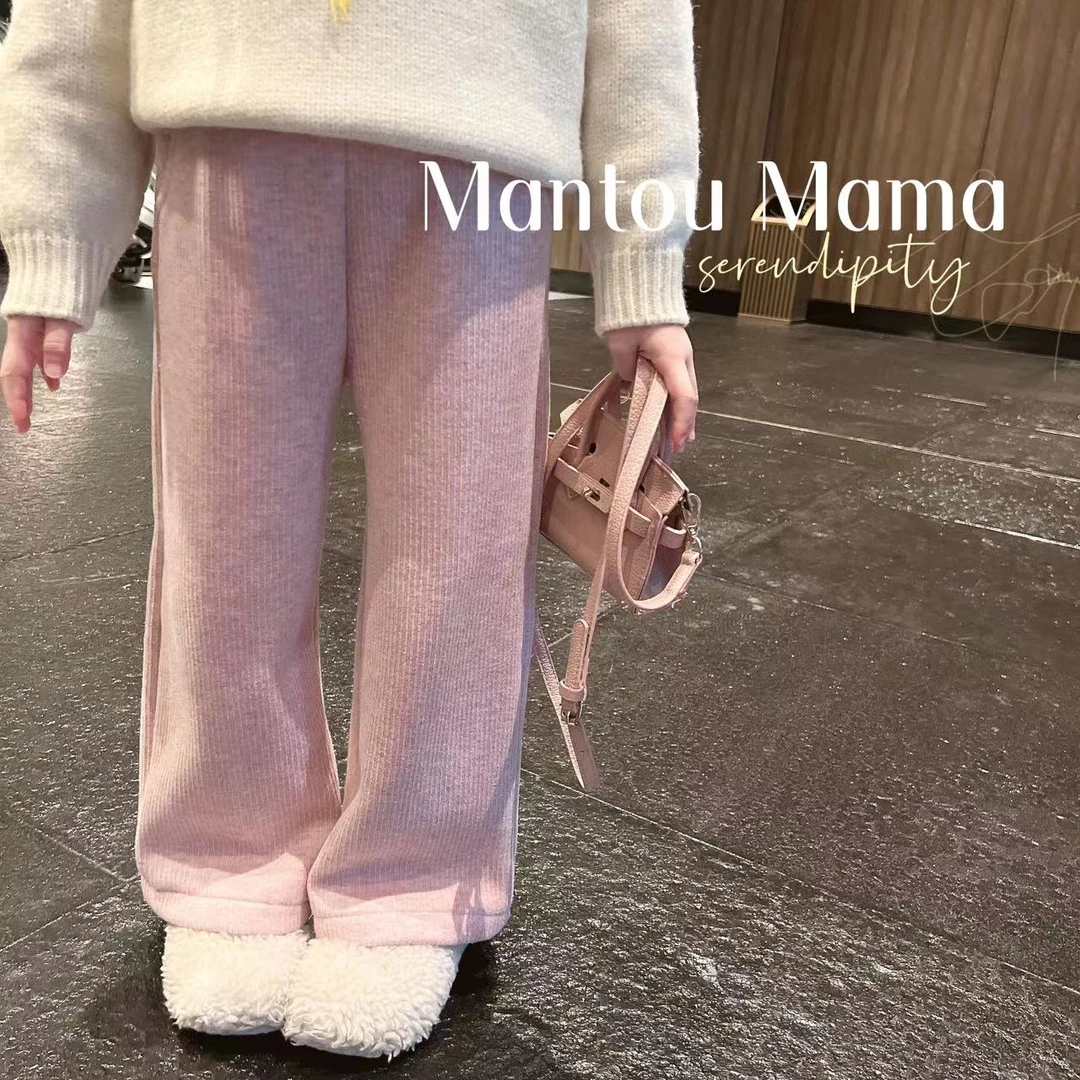 【Mt studio】【现货】秋季女童灯芯绒高腰宽松直筒加绒休闲针织裤