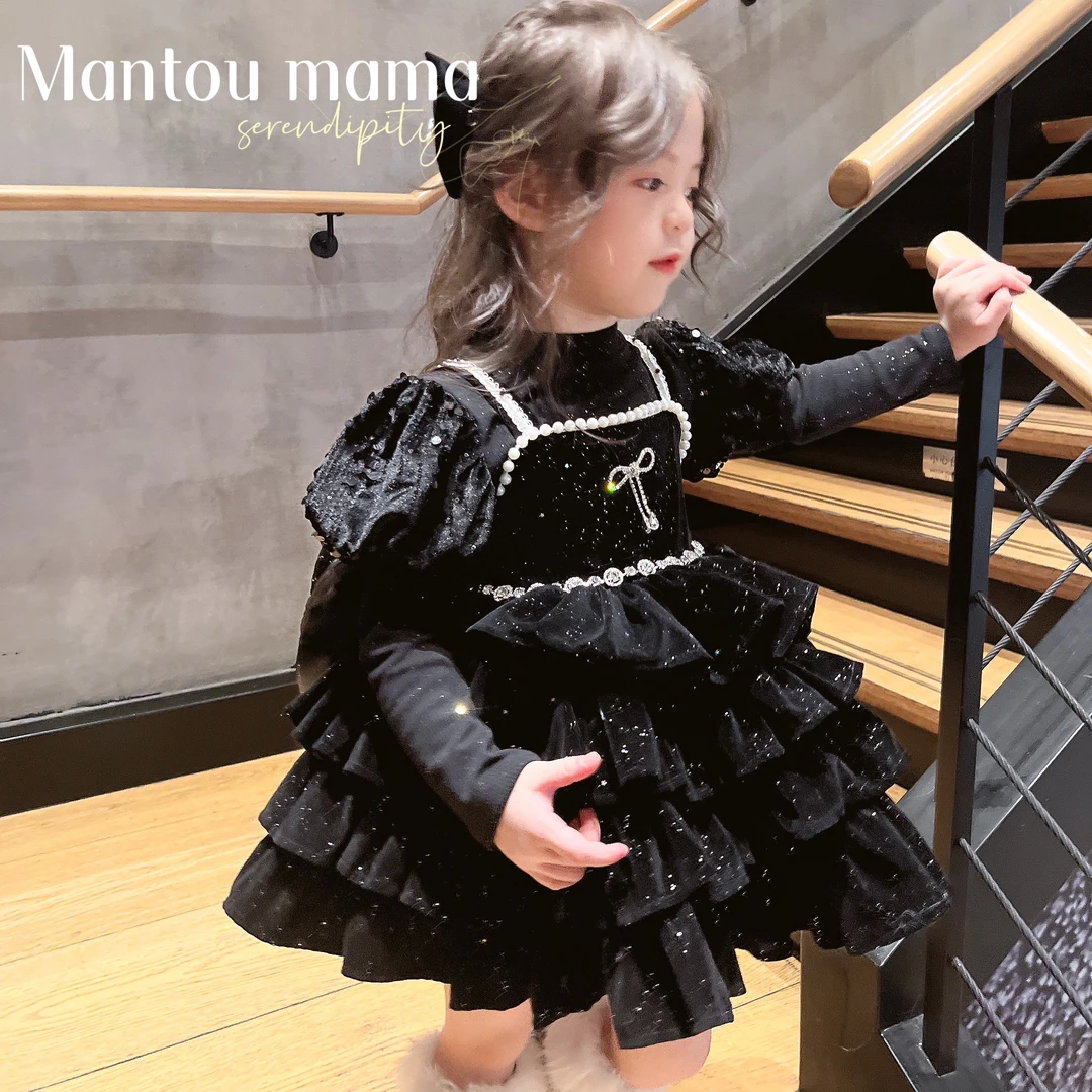 【Mt studio】【现货】重工蛋糕吊带裙春秋女童精致千金贵气绒面公主