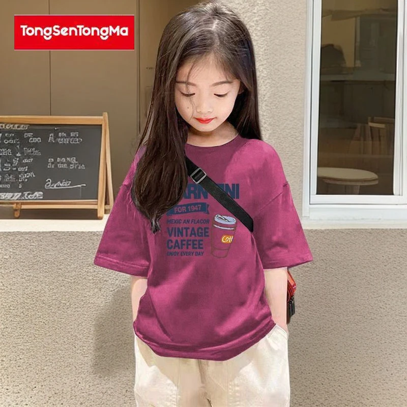 纯棉童装女童夏季短袖T恤2025洋气宽松休闲百搭儿童短袖体恤上衣