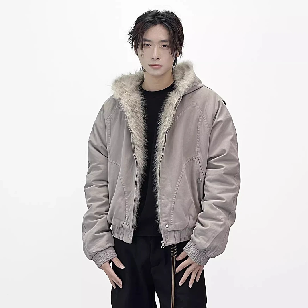 冬天美式复古座山雕毛领连帽棉服棉衣男女短款冬季加厚外套ins潮
