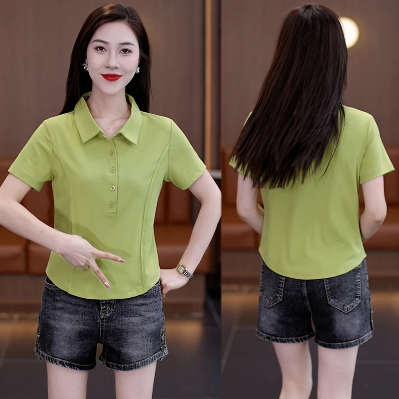 短袖t恤女2025新款修身显瘦夏装翻领上衣时尚休闲夏季薄款polo衫