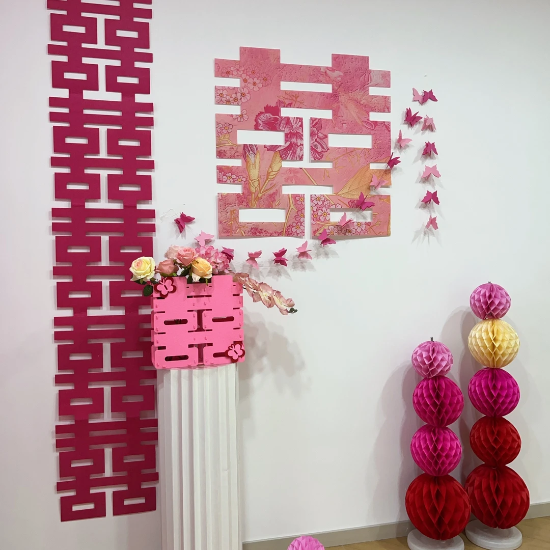 【粉色多巴胺】甜妹婚房布客厅布置粉嫩出片婚房装饰拍照出片背景